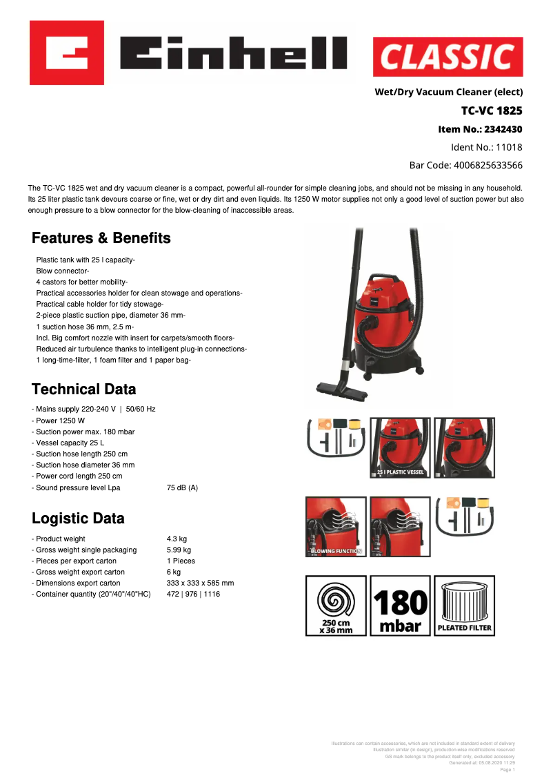 Imagen de la primera página del manual del dispositivo TC-VC 1825