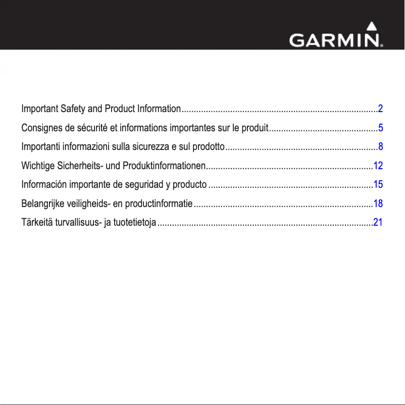 Page n°1 - Instructions de sécurité Garmin VHF 115i