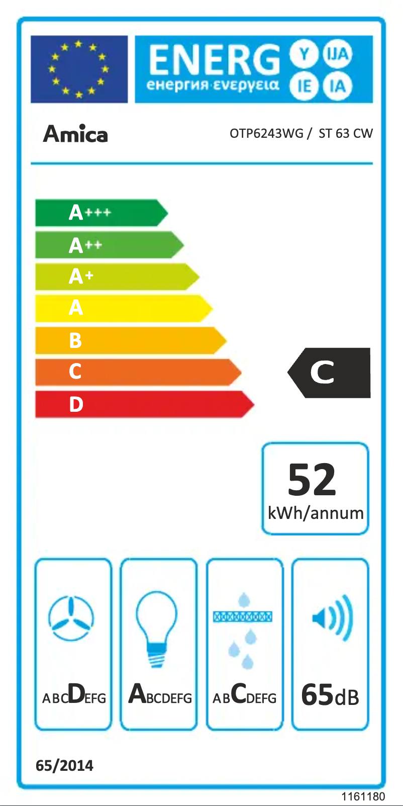 Page 1 de la notice Label énergétique Amica OTP6243WG