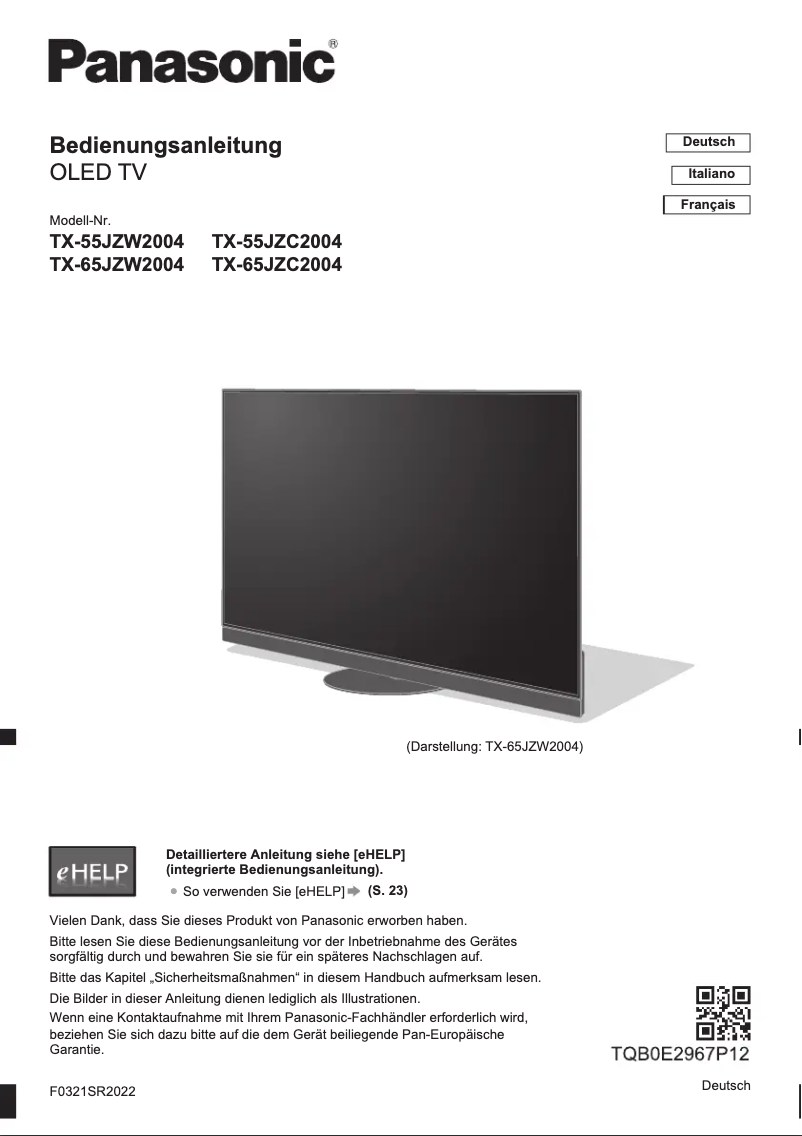 Página 1 del manual Guía de inicio rápido Panasonic TX-55JZC2004