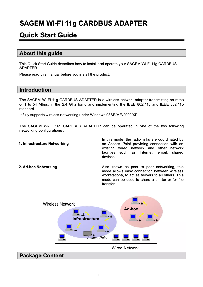 Page n°1 - Manuel utilisateur Sagem WPCB-128GW