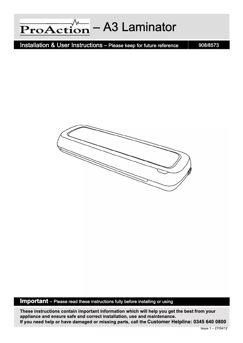 Page n°1 - Manuel utilisateur ProAction OL386