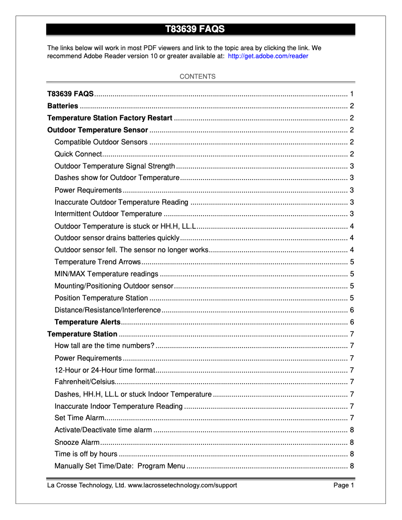 Page n°1 - FAQ La Crosse Technology T83639