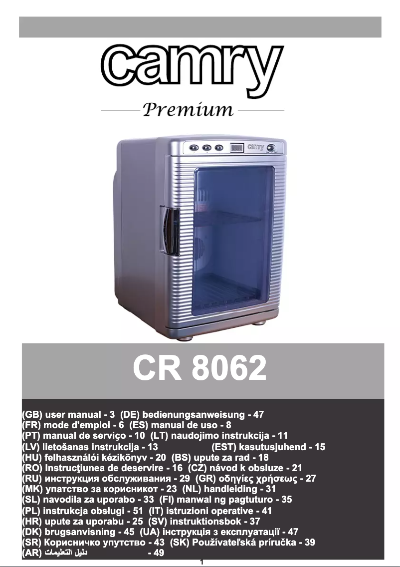 Page 1 de la notice Manuel utilisateur Camry CR 8062