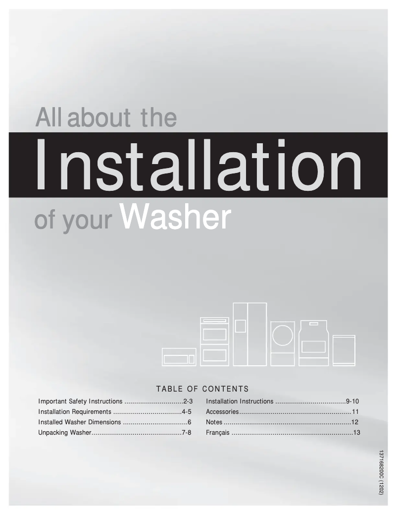 Page 1 de la notice Guide d'installation Frigidaire FAFW3574KW