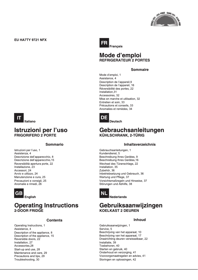 Page 1 de la notice Manuel utilisateur Hotpoint EU HA7TY 9721 NFX 1