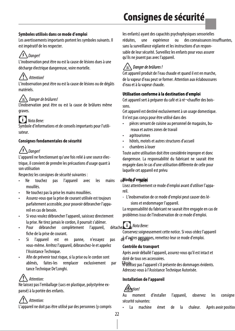 Page 1 de la notice Manuel utilisateur DeLonghi BCO 421.S