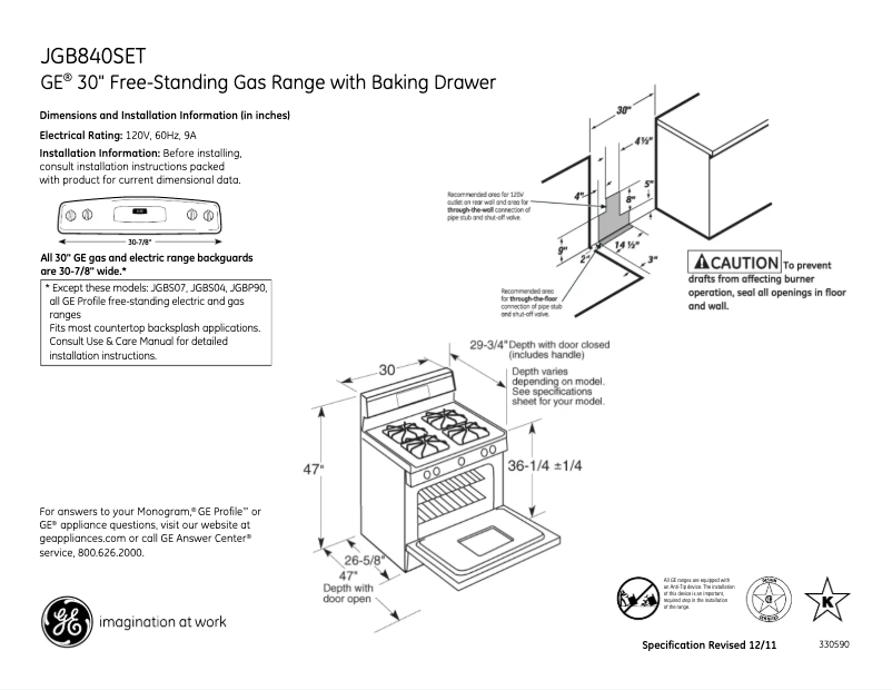 Page 1 de la notice Fiche technique GE JGB840SETSS