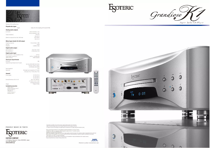 Page 1 de la notice Brochure Esoteric Grandioso K1
