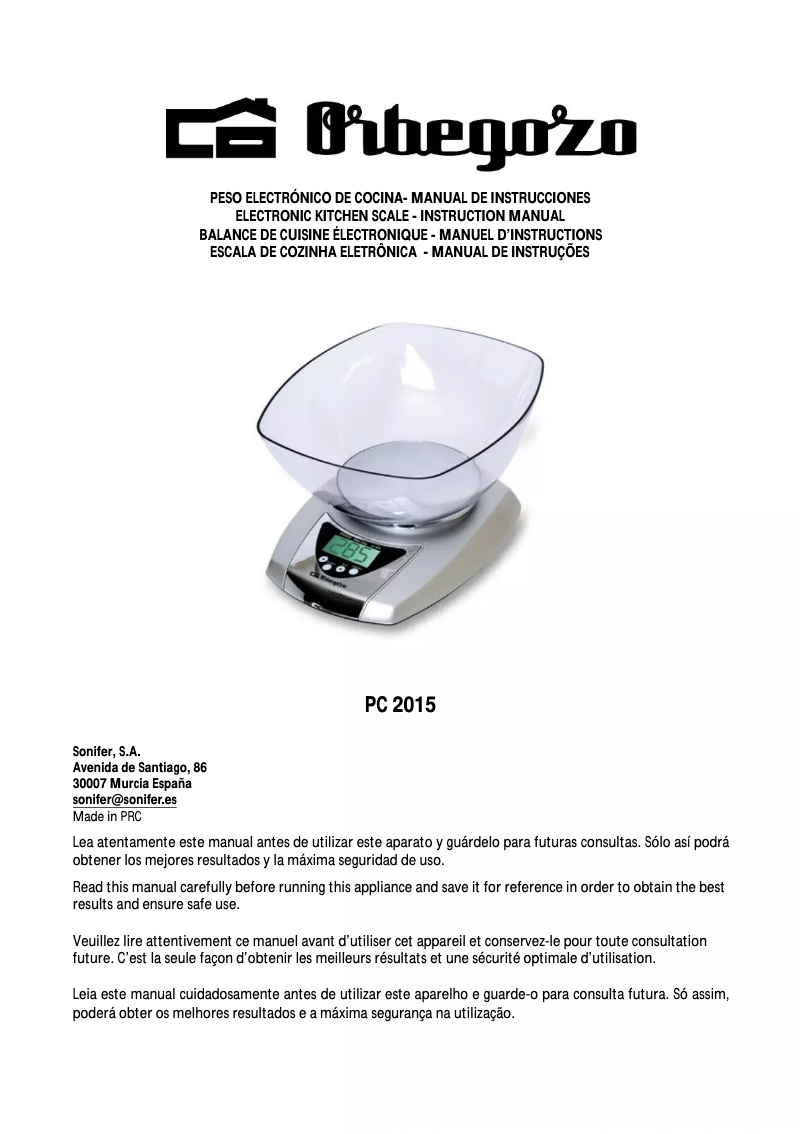 Page 1 de la notice Manuel utilisateur Orbegozo PC 2015