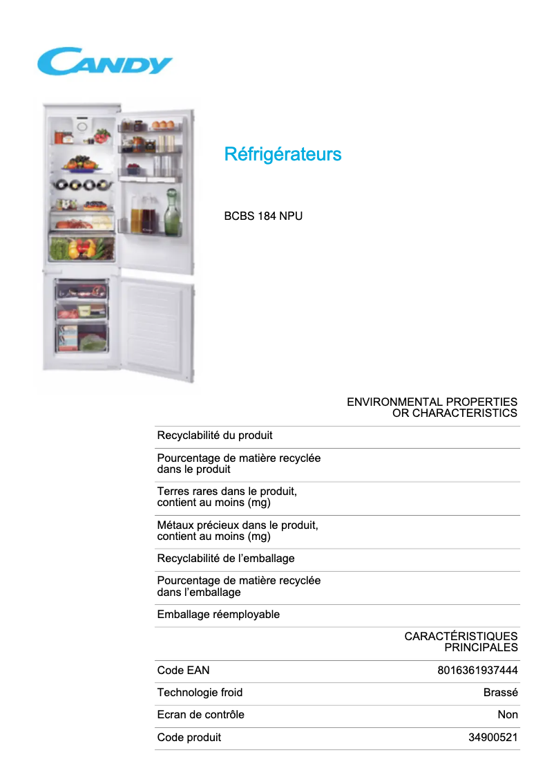 Image de la première page du manuel de l'appareil BCBS 184 NPU