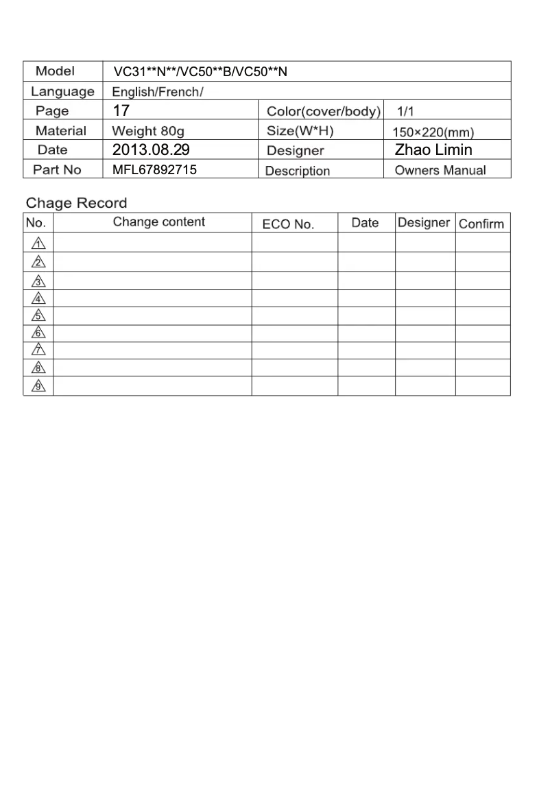 Page 1 de la notice Manuel utilisateur LG VC3320NHT