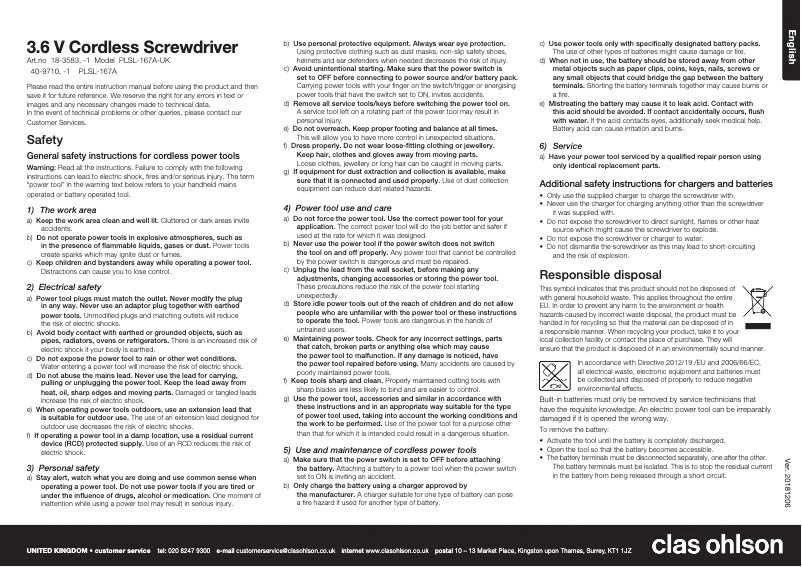 Page 1 de la notice Manuel utilisateur Clas Ohlson PLSL-167A