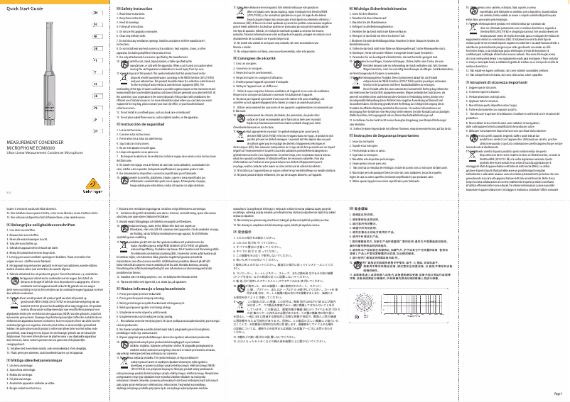 Page 1 de la notice Guide de démarrage rapide Behringer ECM8000
