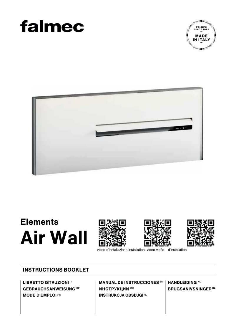 Page 1 de la notice Manuel utilisateur Falmec Air Wall