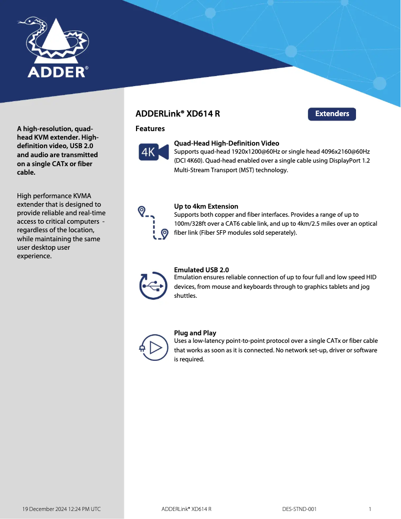 Página 1 del manual Manual de usuario Adder AdderLink XD614