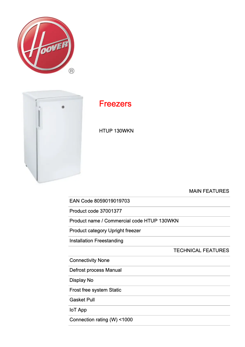 Image de la première page du manuel de l'appareil HTUP 130WKN