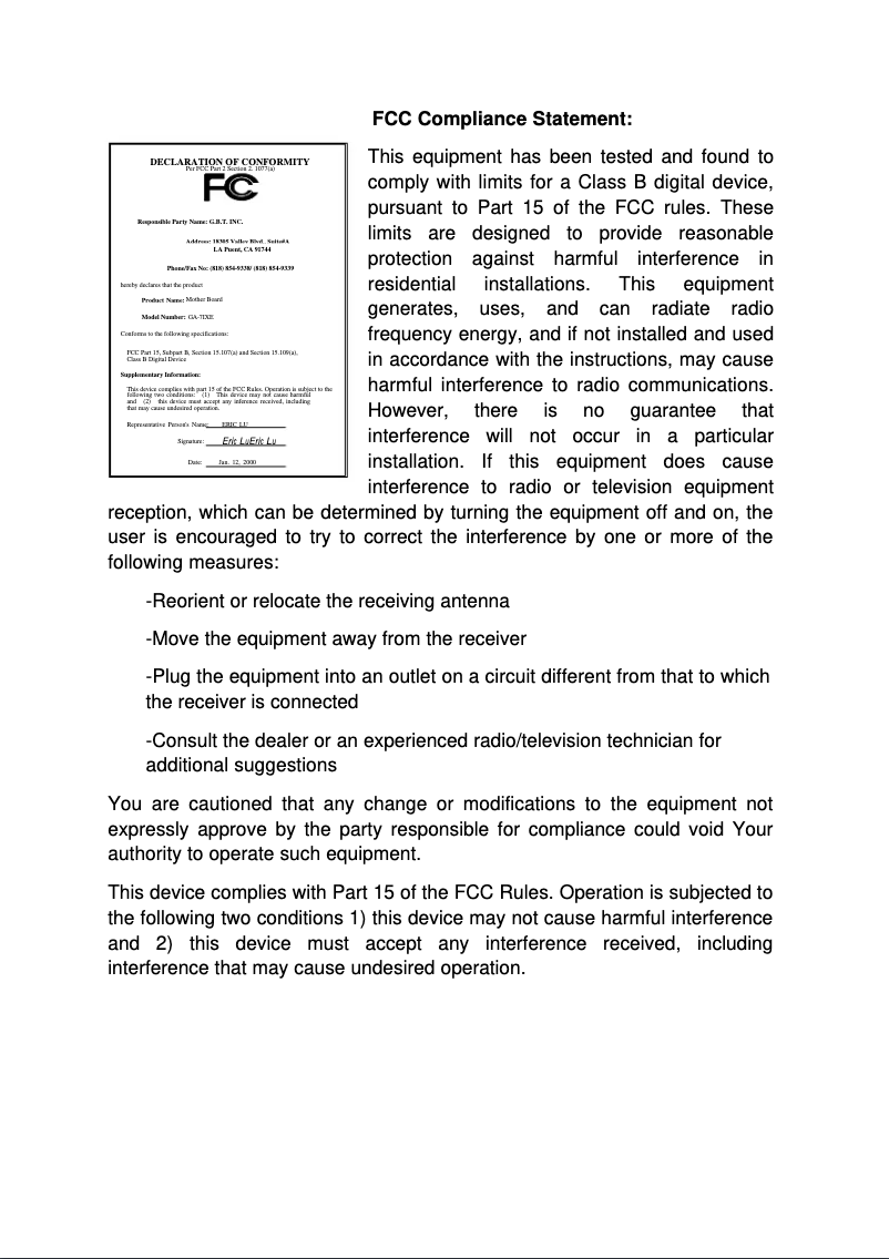 Image de la première page du manuel de l'appareil GA-7IXE