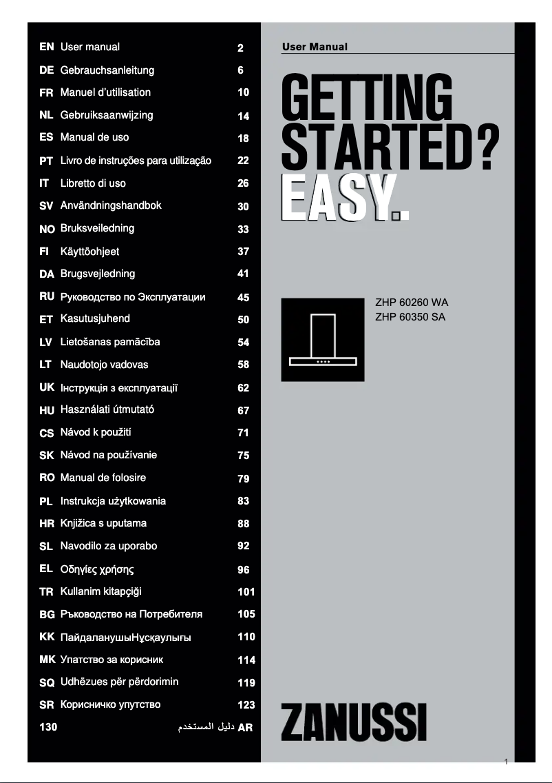 Page 1 de la notice Manuel utilisateur Zanussi ZHP60260WA