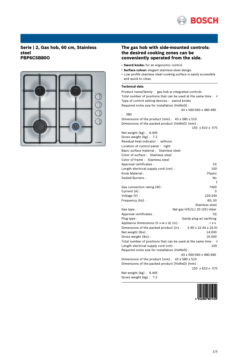 Page n°1 - Manuel utilisateur Bosch PBP6C5B80O
