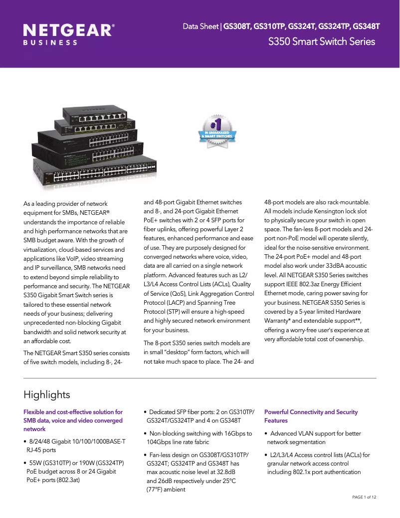 Page n°1 - Fiche technique Netgear GS348T