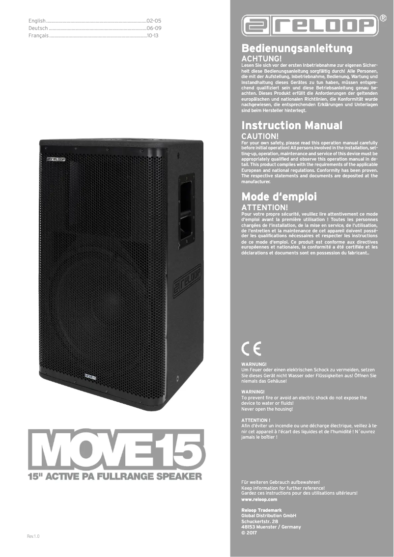 Page 1 de la notice Manuel utilisateur Reloop Move 15