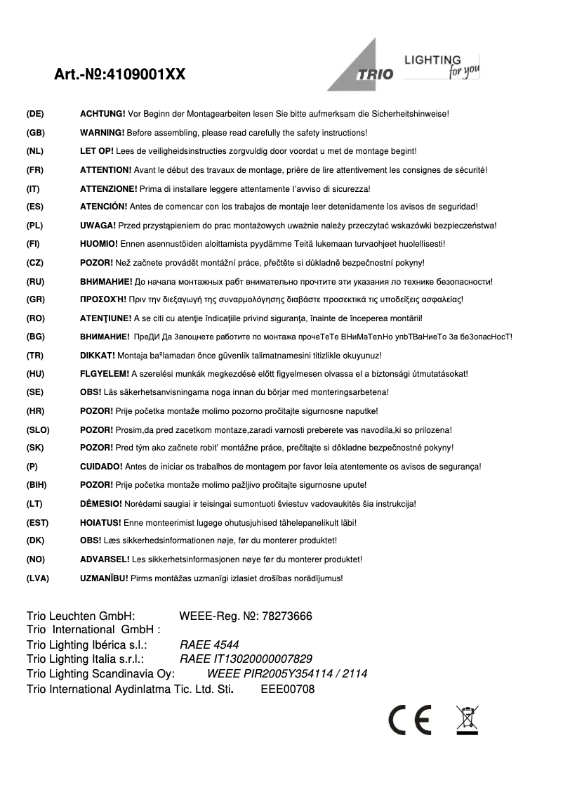 Page 1 de la notice Manuel utilisateur Trio Lighting Rotin 410900111