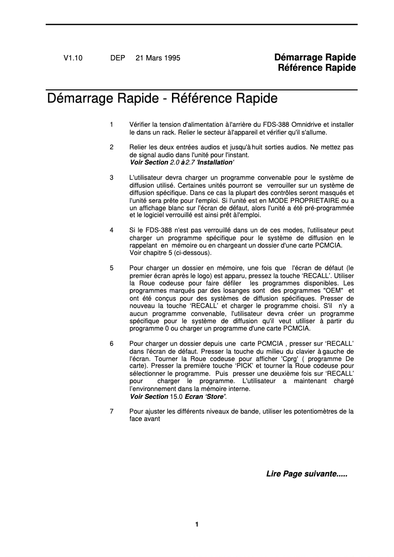 Image de la première page du manuel de l'appareil Soundweb London FDS-388