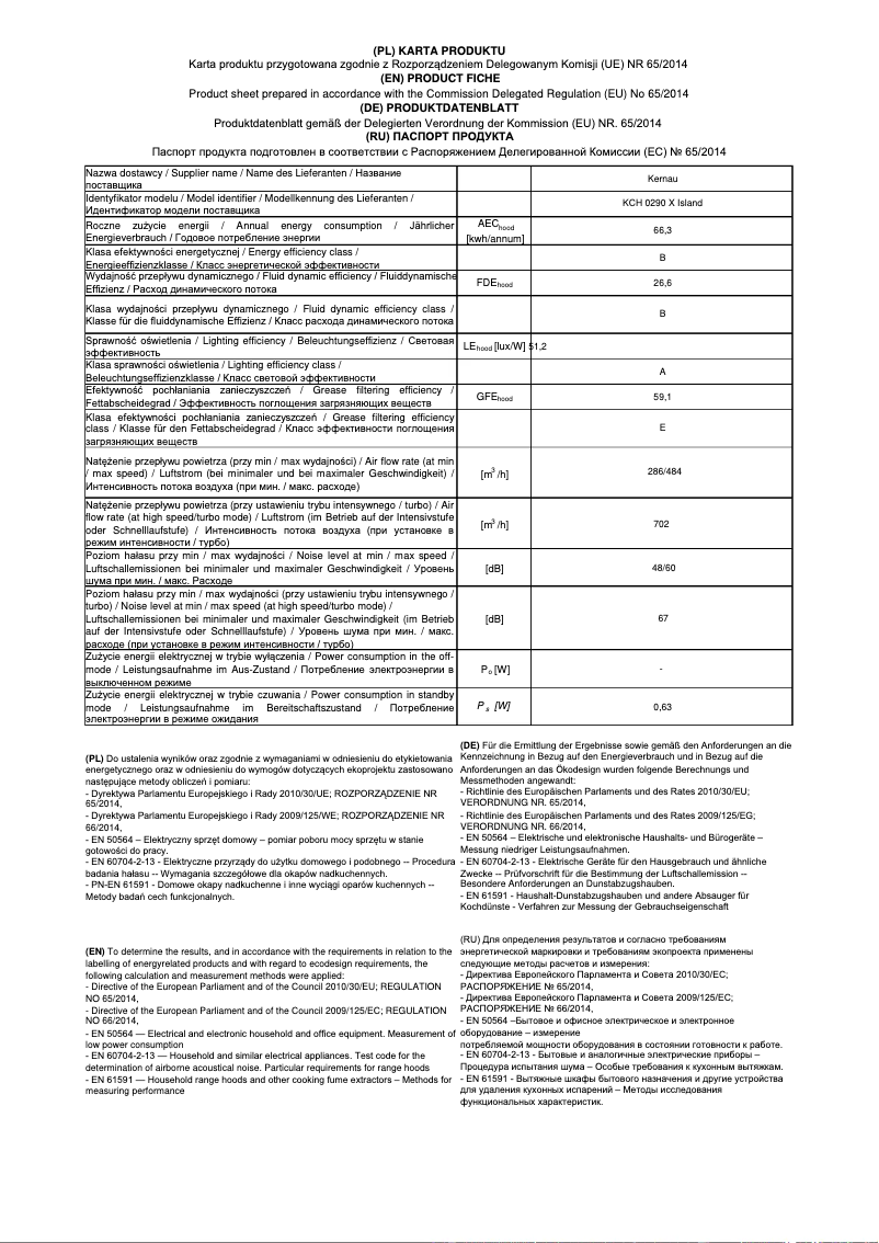Page 1 de la notice Fiche technique Kernau KCH 0290 X Island