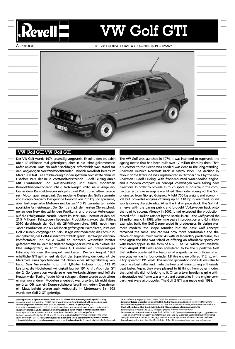 Image de la première page du manuel de l'appareil VW Golf GTI
