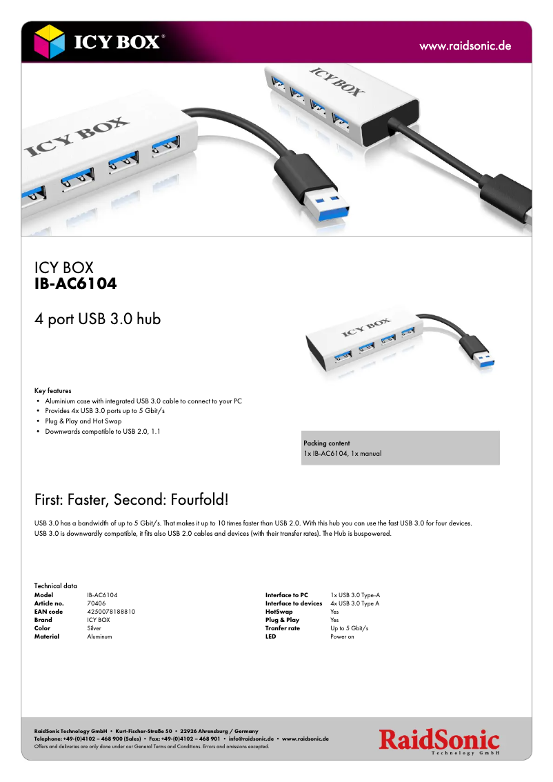 Page 1 de la notice Fiche technique Icy Box IB-AC6104