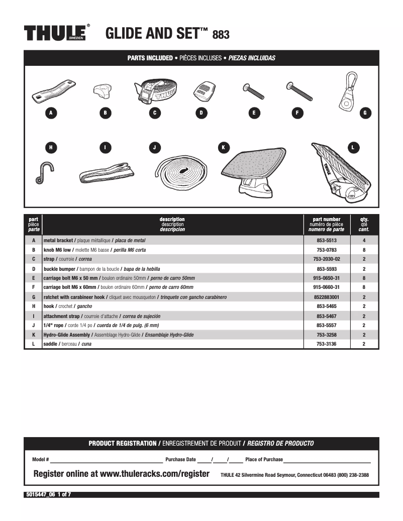 Page 1 de la notice Manuel utilisateur Thule Glide and Set 883