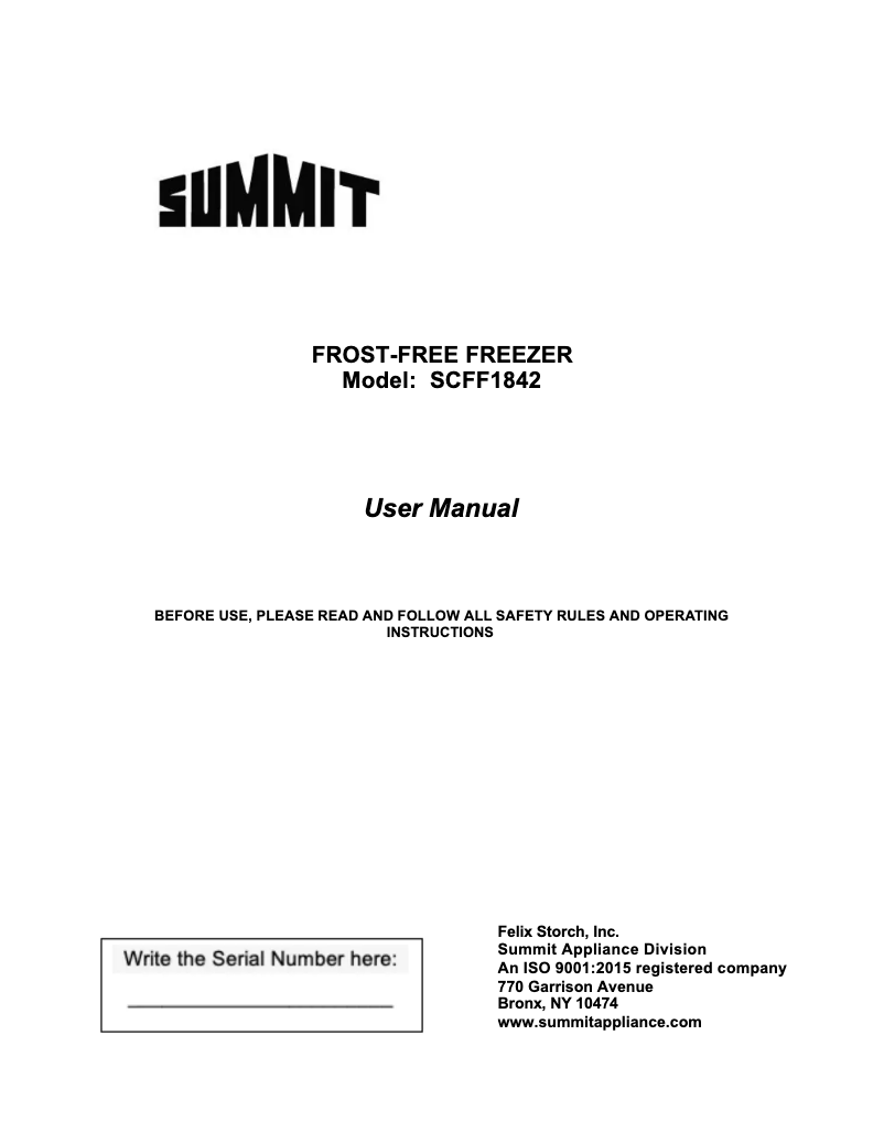 Page n°1 - Guide d'installation Summit SCFF1842