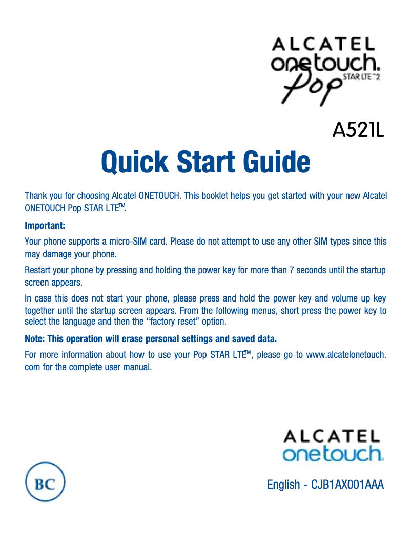 Page n°1 - Manuel utilisateur Alcatel POP 2 4045X