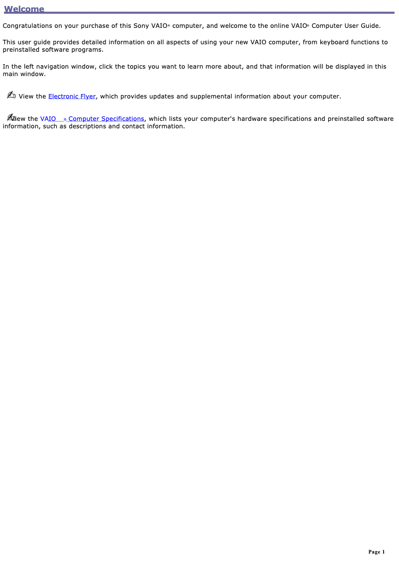 Page 1 de la notice Manuel utilisateur Sony Vaio PCG-GRT170