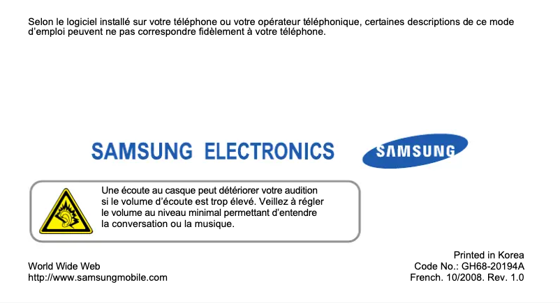 Page n°1 - Manuel utilisateur Samsung M3510