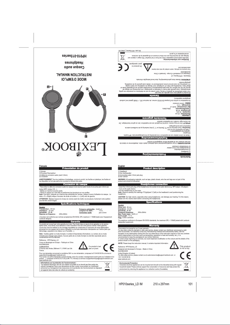 Page 1 de la notice Manuel utilisateur Lexibook HP010015