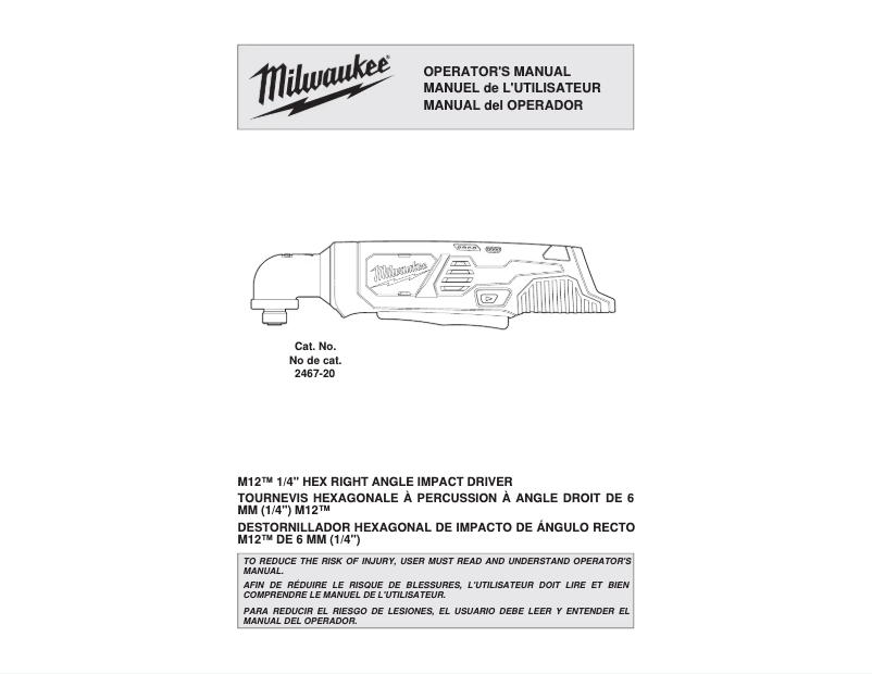 Page n°1 - Manuel utilisateur Milwaukee 2467-20