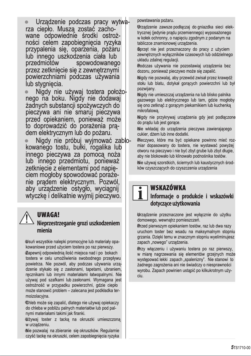 Página 1 del manual Manual de instrucciones Zelmer ZTS1710W