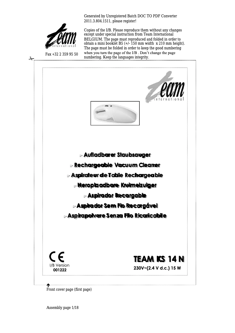 Página 1 del manual Manual de usuario Team KS 14N