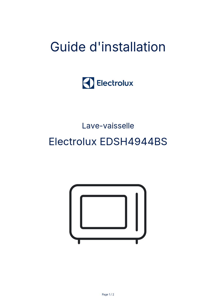 Page n°1 - Guide d'installation Electrolux EDSH4944BS