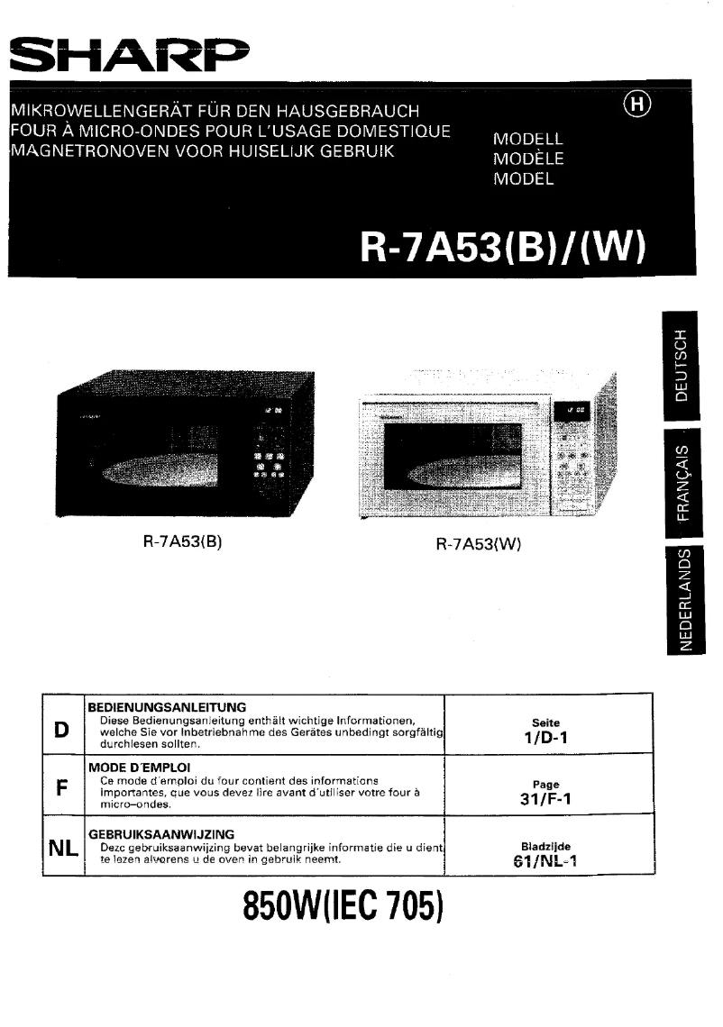 Page n°1 - Manuel utilisateur Sharp R7A53