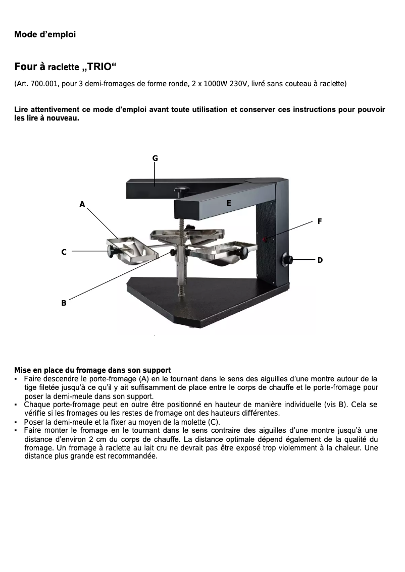 Page n°1 - Manuel utilisateur TTM Trio 700.001