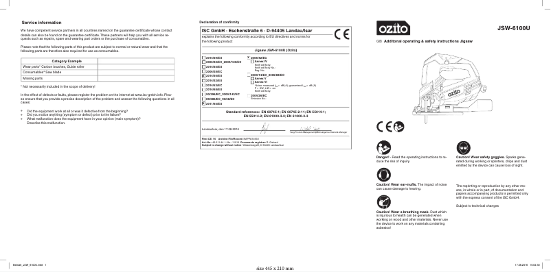 Image de la première page du manuel de l'appareil JSW-6100U