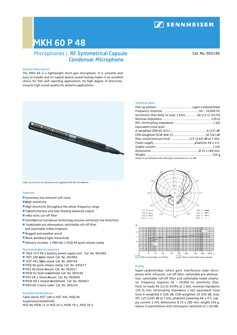Page n°1 - Fiche technique Sennheiser MKH 60-1