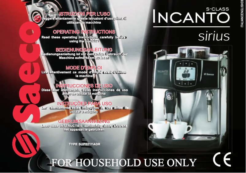 Page 1 de la notice Manuel utilisateur Philips Saeco Incanto Sirius S-Class