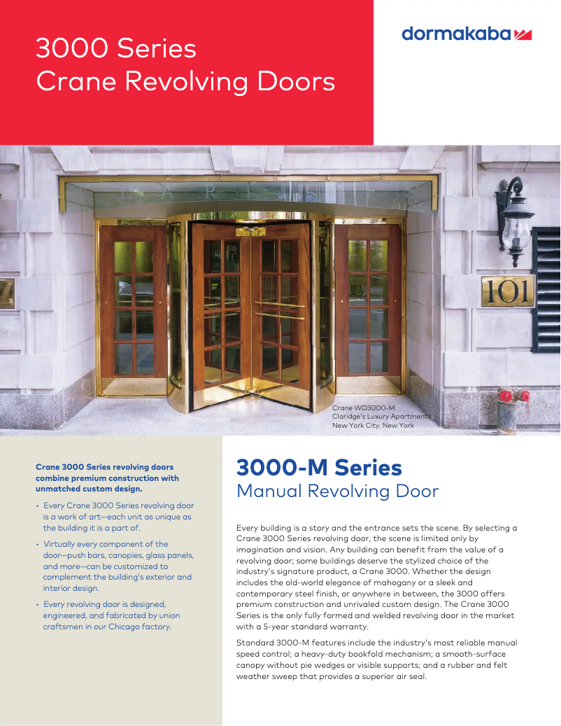 Page 1 de la notice Manuel utilisateur Dormakaba Crane 3000-M