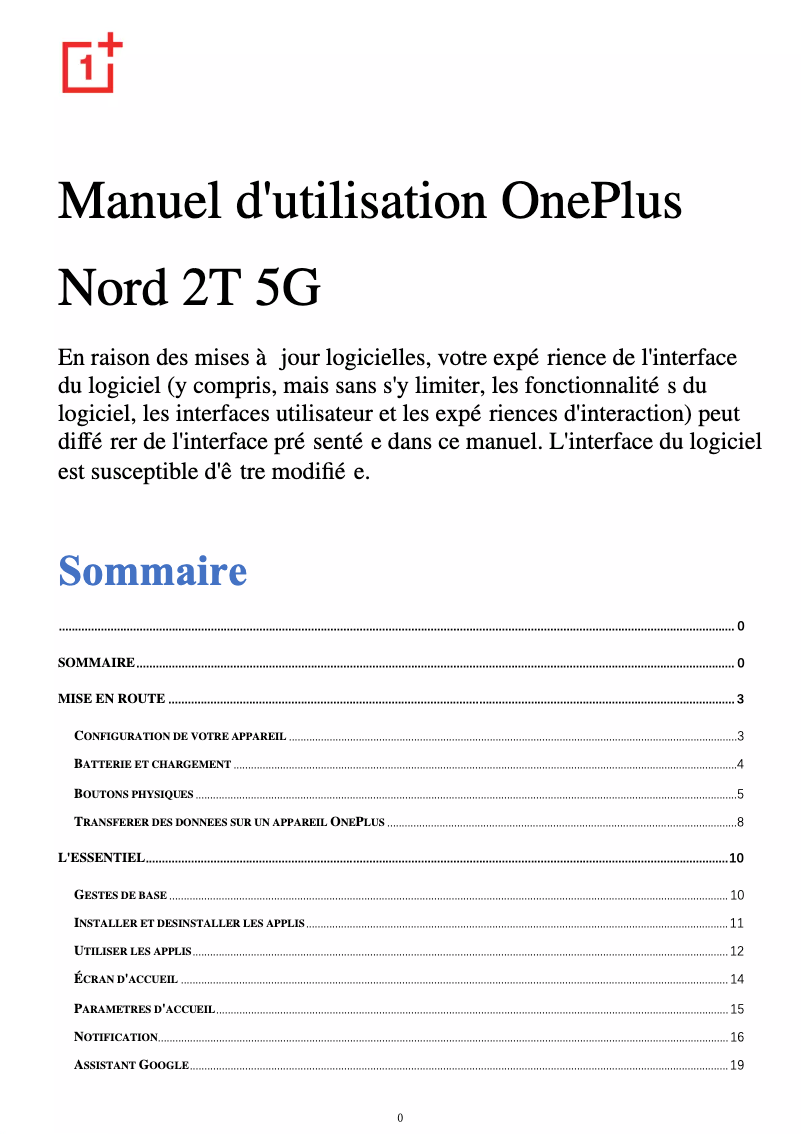 Image de la première page du manuel de l'appareil Nord 2T 5G