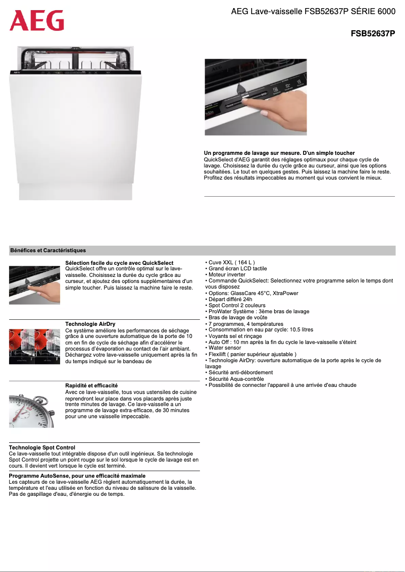 Page 1 de la notice Fiche technique AEG FSB52637P