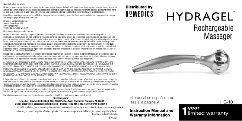 Page n°1 - Manuel utilisateur Homedics HG-10